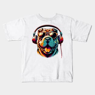 Grinning Chinese Shar-Pei as a Stylish Smiling DJ Kids T-Shirt